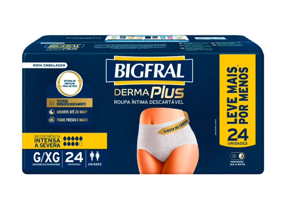 Roupa Íntima Bigfral Derma Plus Tamanho G/xg 24 Unidades