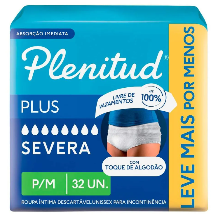 Roupa Íntima Descartável Unissex Plenitud Plus P/M Absorção Intensa 32 unidades